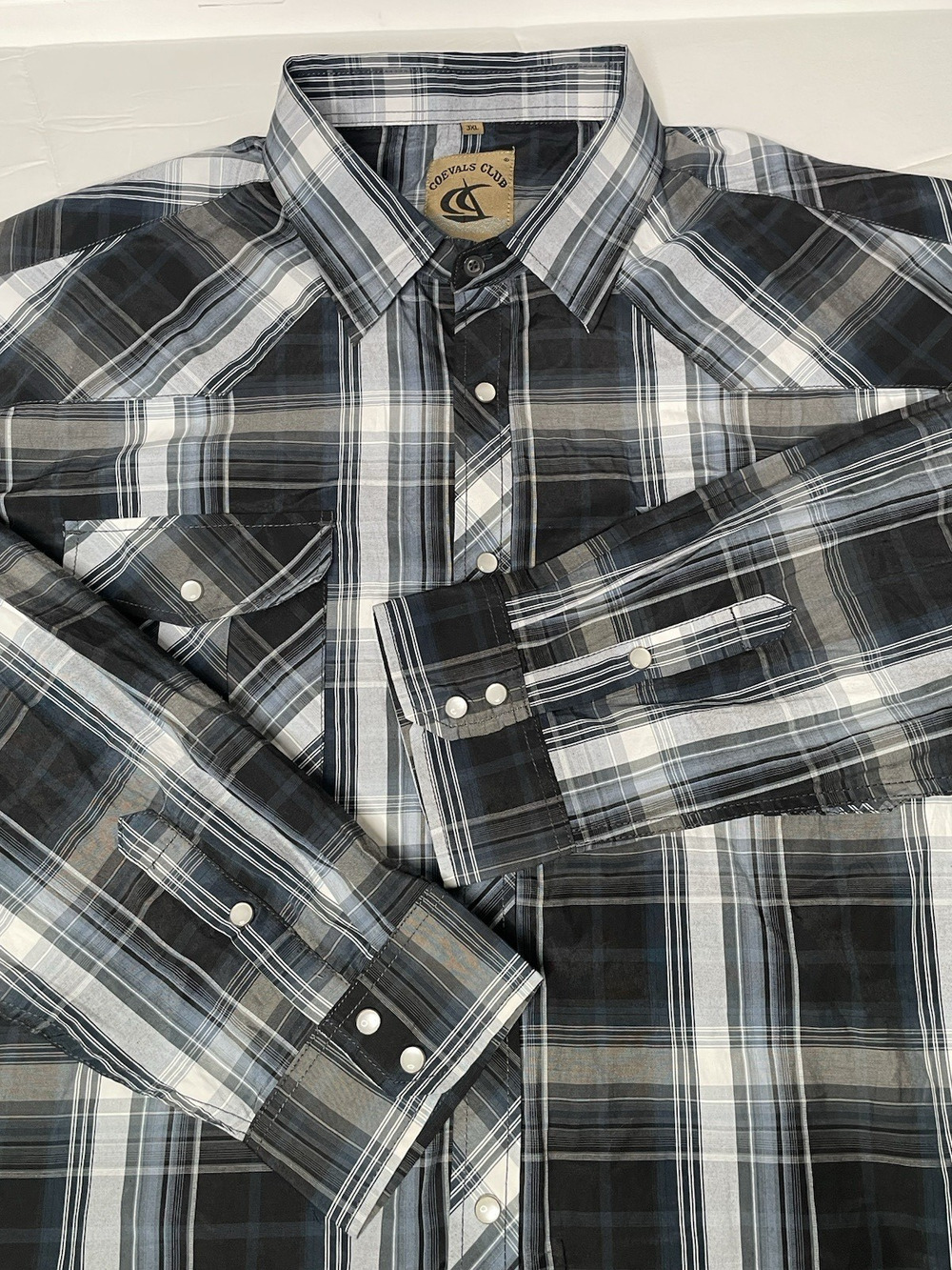Coevals Club Western Plaid Snap Shirt Men’s 3XL Long Sleeve Gray Black